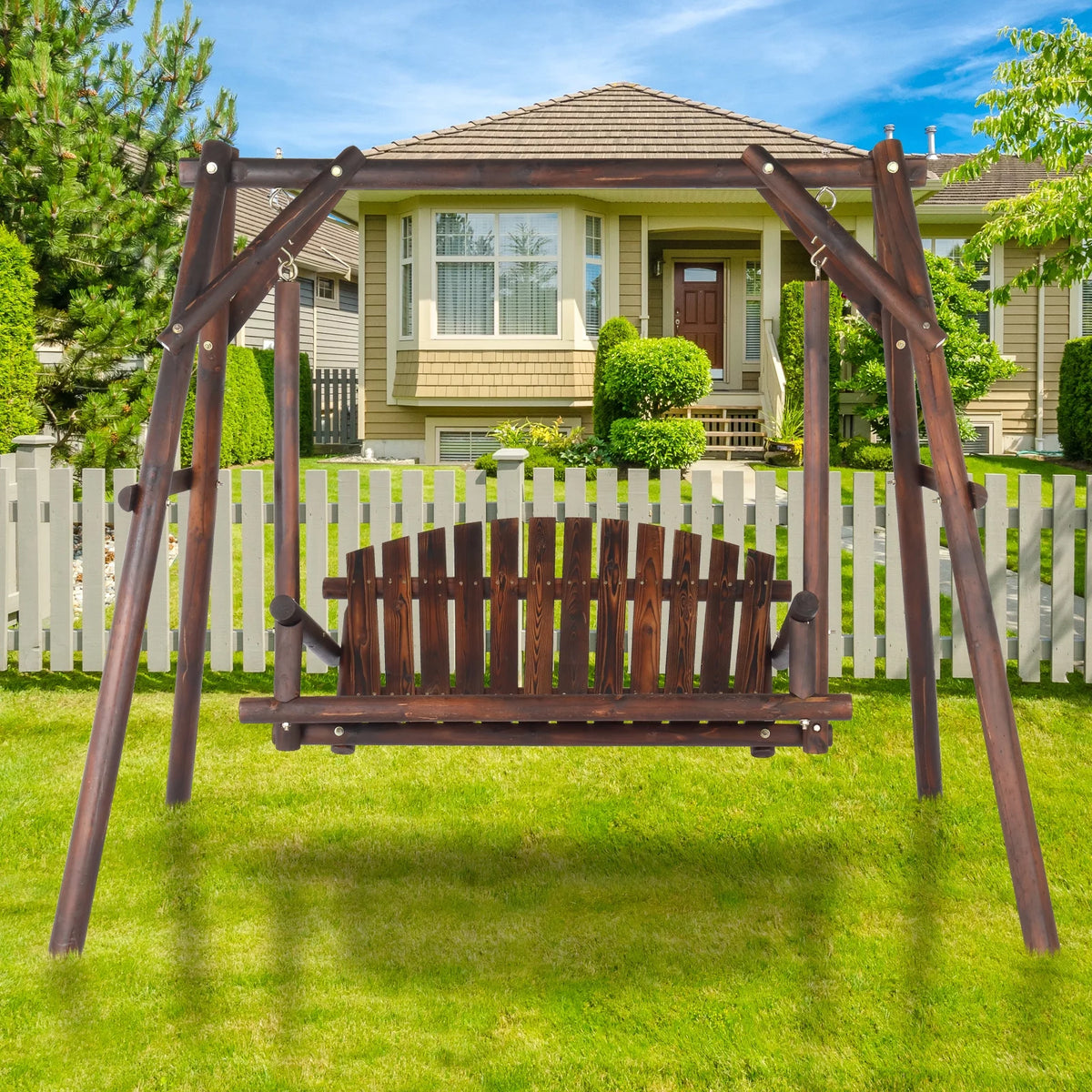 6.5’ Solid Wood Outdoor Loveseat Garden Swing I3619