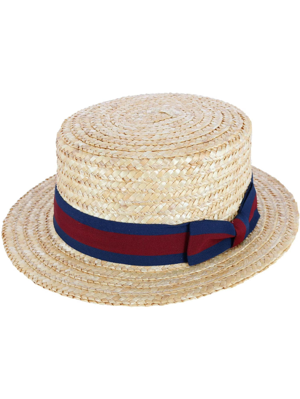 Straw Boater Hat with Navy Band and Elastic Sweatband A8111