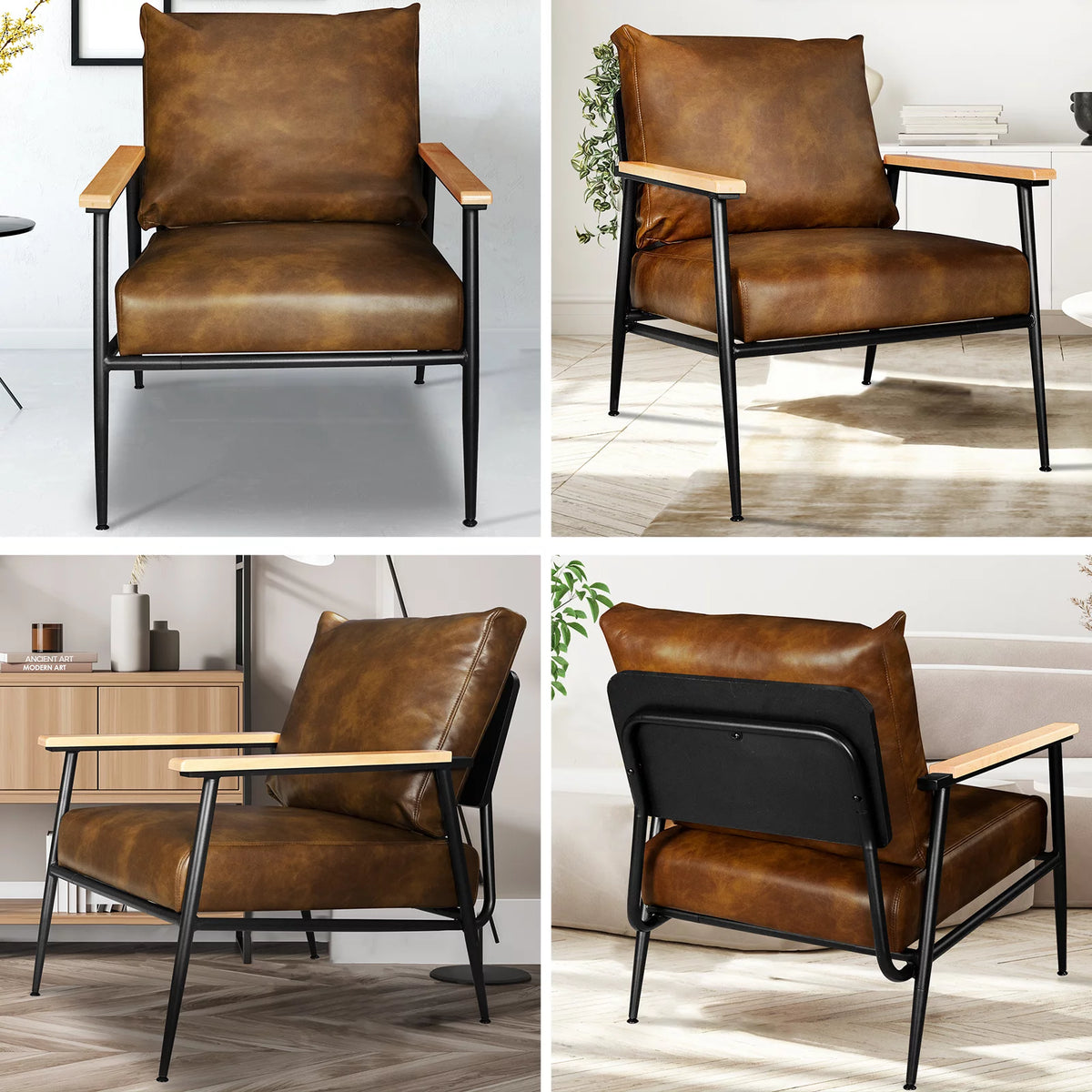 Brown PU Leather Accent Chair T331