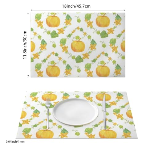 Fall Gourd Pattern Faux Leather 12 X 18 Inch 6Pc Placemat Set W500