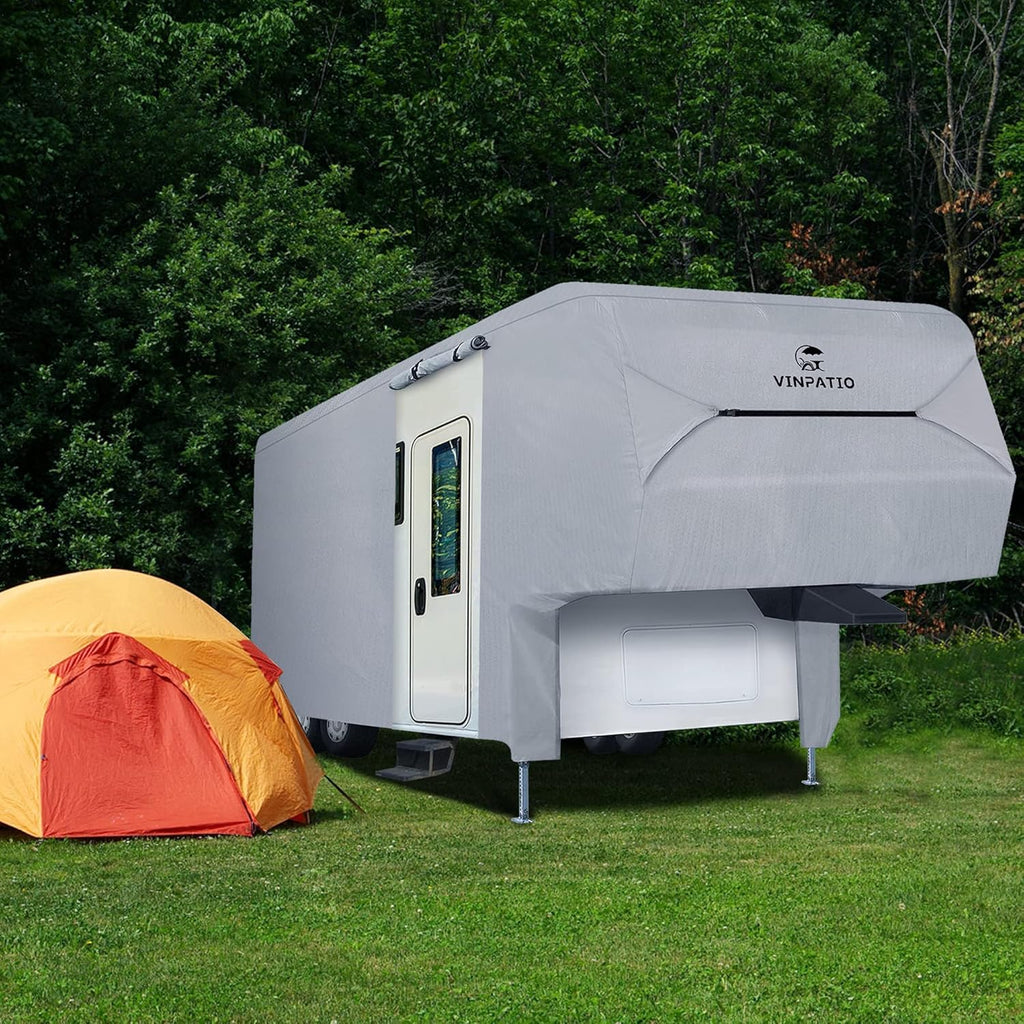 5th Wheel Cover Thick 3 Layers Polypro Anti-UV Waterproof Breathable Camper Covers Fits 37' - 40' Trailer, Gray F86453