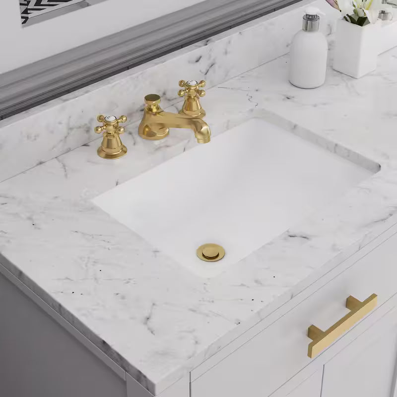 Widespread Deck Mount Lavatory Faucet with Pop-Up Drain in Satin Gold M7963