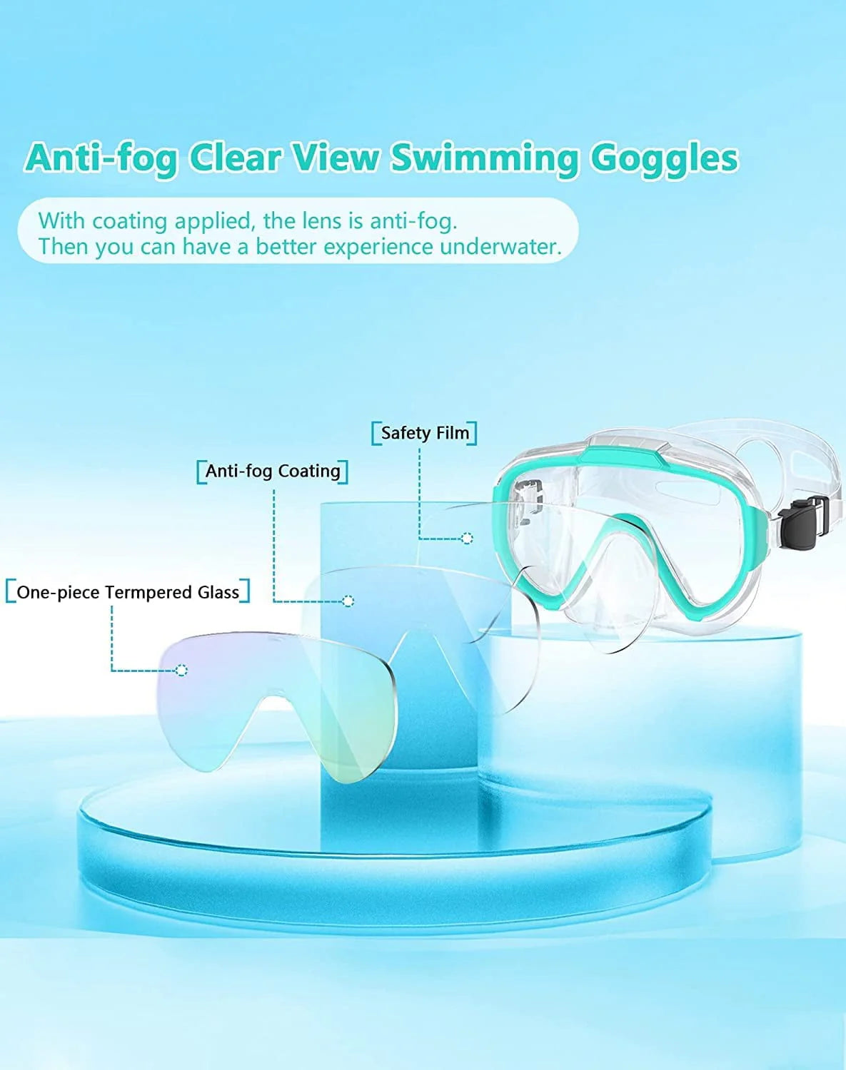 Adult Anti Fog Tempered Glass Swim Goggles with Nose Cover Z748686
