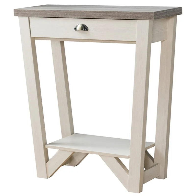 Contemporary Wood 1-Drawer Console Table in Ivory and Light Oak E4886