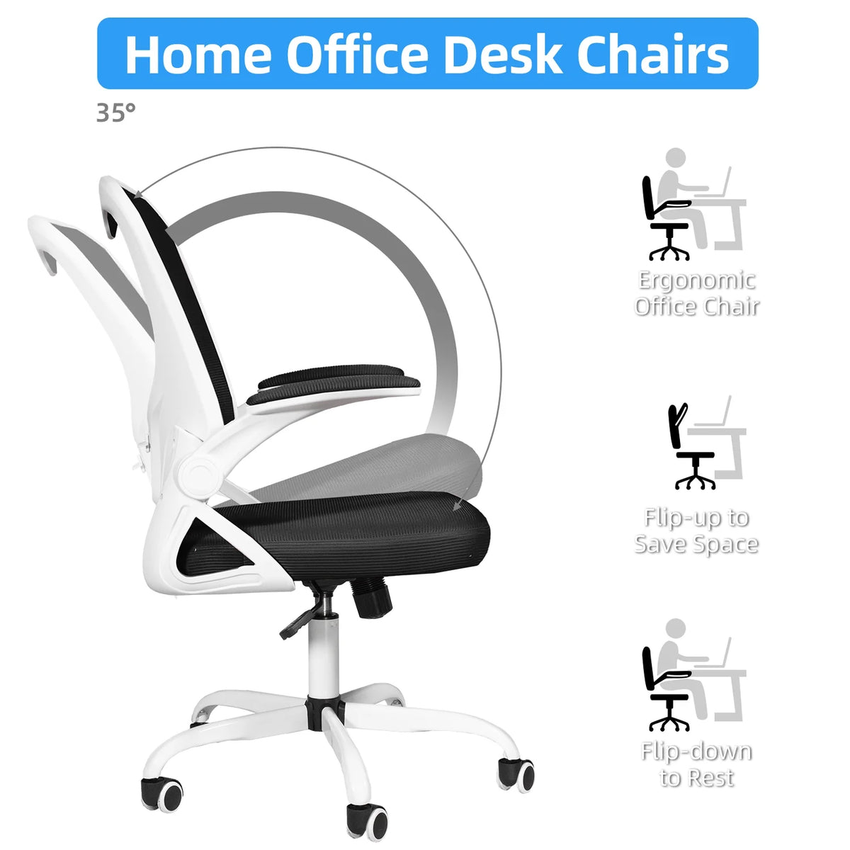 White Mesh Desk Chair with Flip-up Armrests S25442