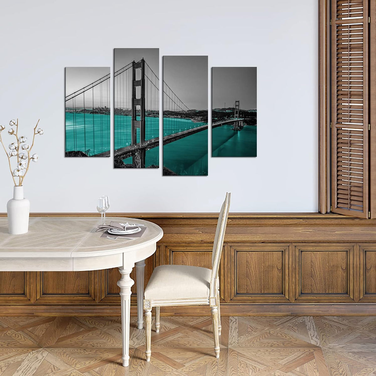 Black White Teal Golden Gate Bridge Canvas Wall Art V654