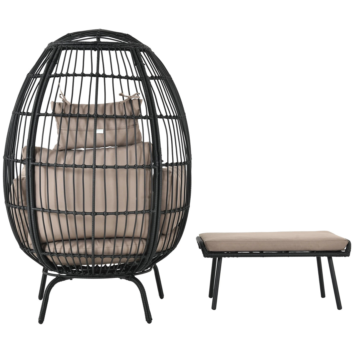 Wicker Egg Chair with Ottoman, Stand, Cushions L5647