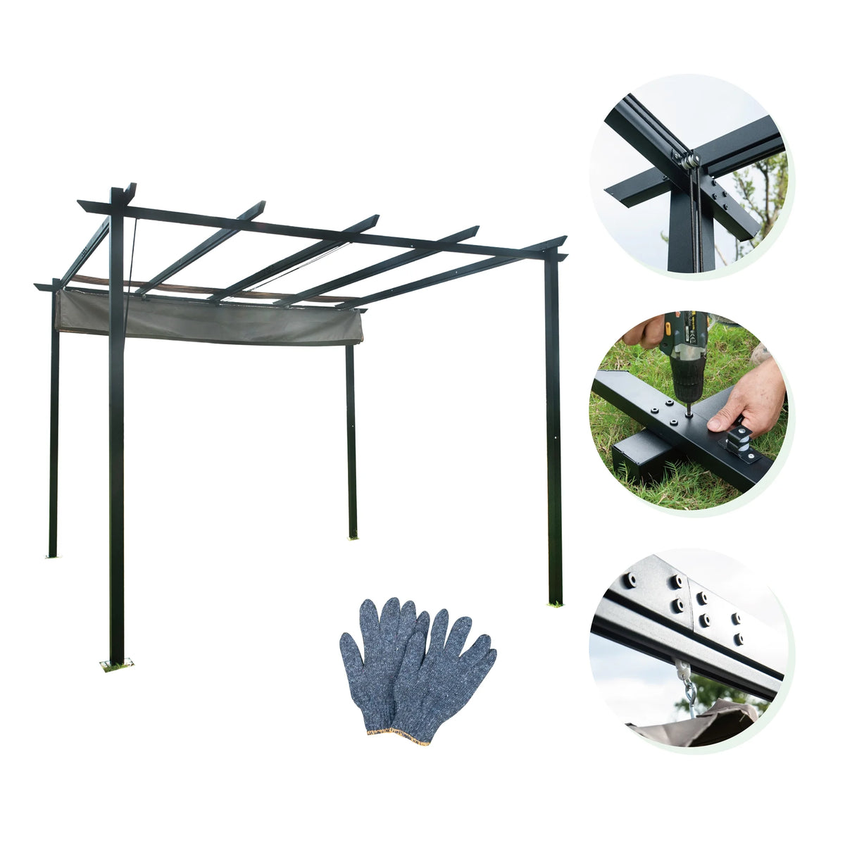 9 x 9 Ft Outdoor Steel Pergola Gazebo with Sun Shades Canopy I76558