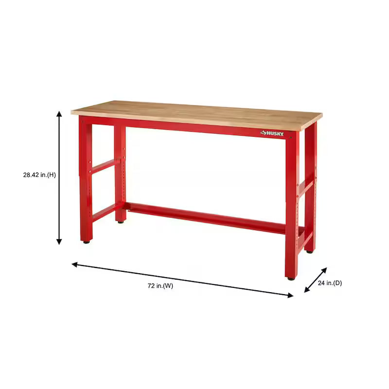 6 ft. Adjustable Height Solid Wood Top Workbench in Red I840817