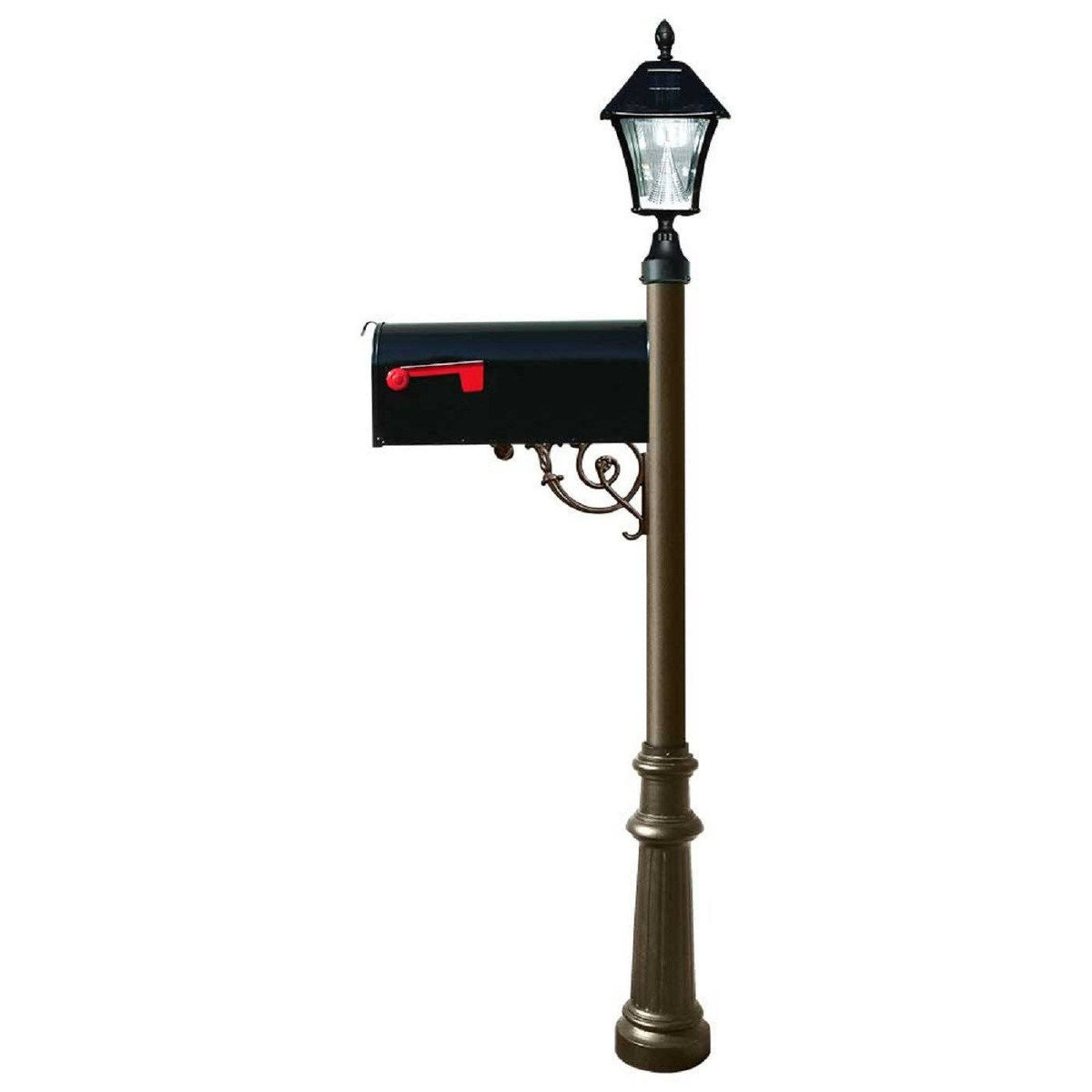 Bronze Post with Mailbox, Fluted Base, Black Solar Lamp M401352
