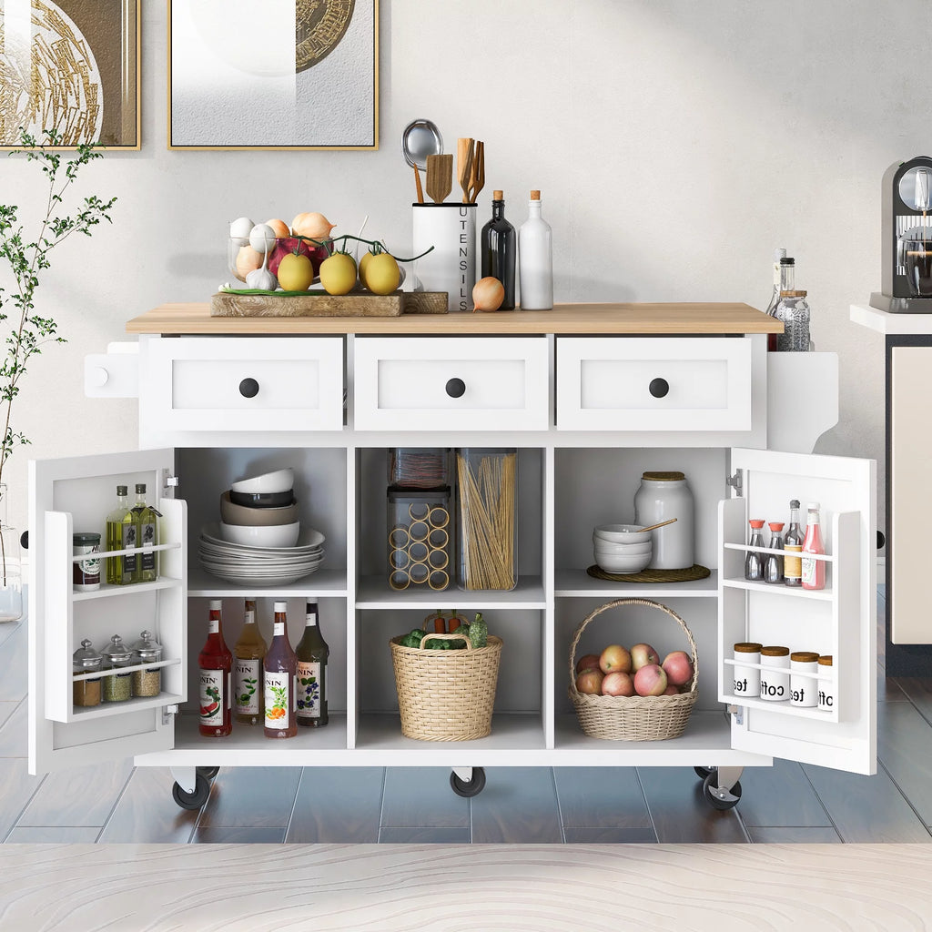 White Kitchen Island with Storage P3349