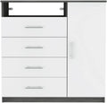 White 4 Drawer Dresser with Cabinet and Open Shelf E5827