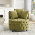 Pink Velvet Swivel Barrel Chair with 3 Pillows and Wheels J84443