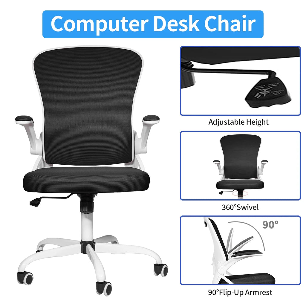 White Mesh Desk Chair with Flip-up Armrests S25442