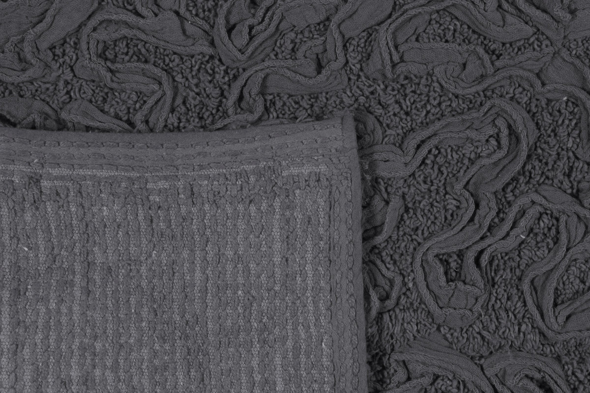100% Cotton Non-Slip Bathroom Rug Set, 4 Piece Bath Mat Set with Contour Grey G871065