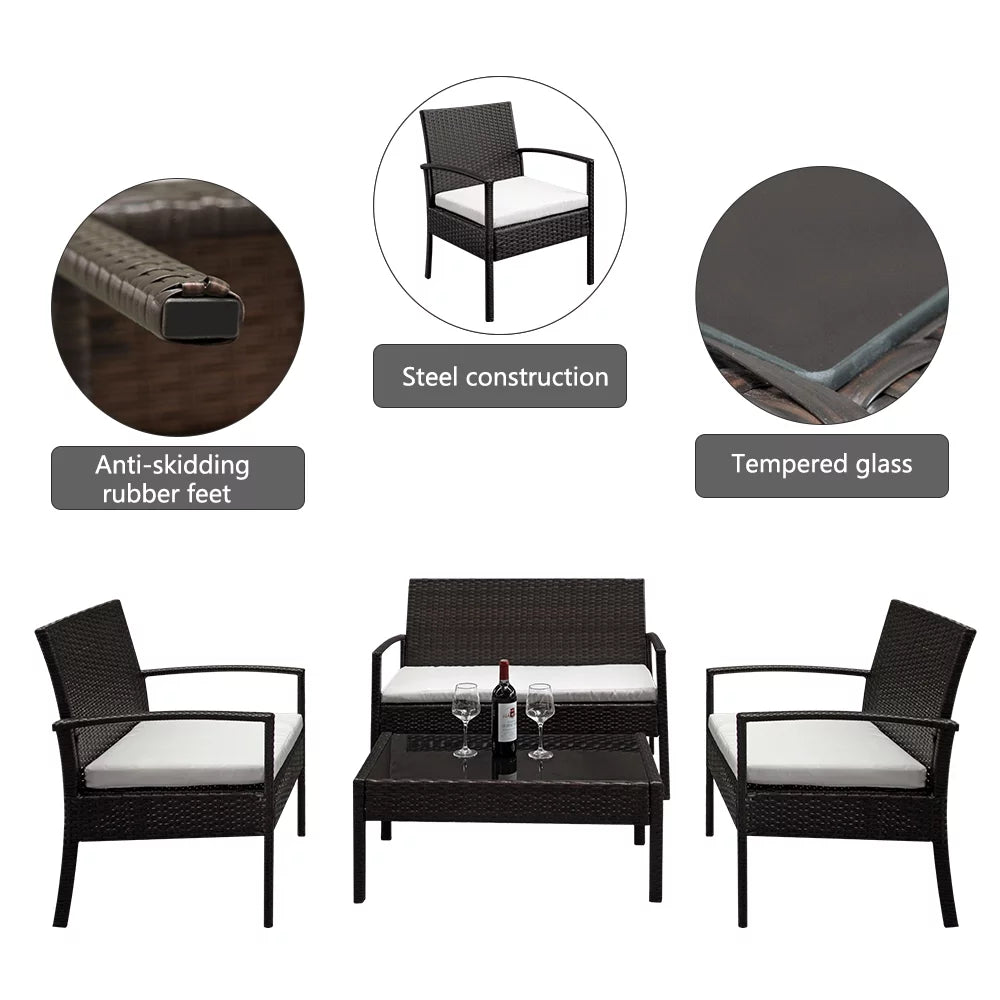 4-Piece PE Wicker Patio Conversation Set with Cushions A990