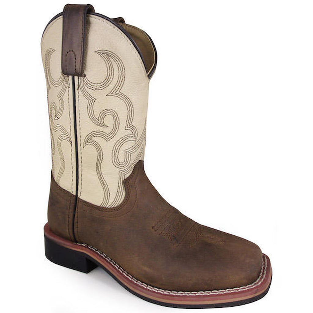 Cream/Brown Boys' Western Boot Broad Square Toe 13.5 D(M) H25732