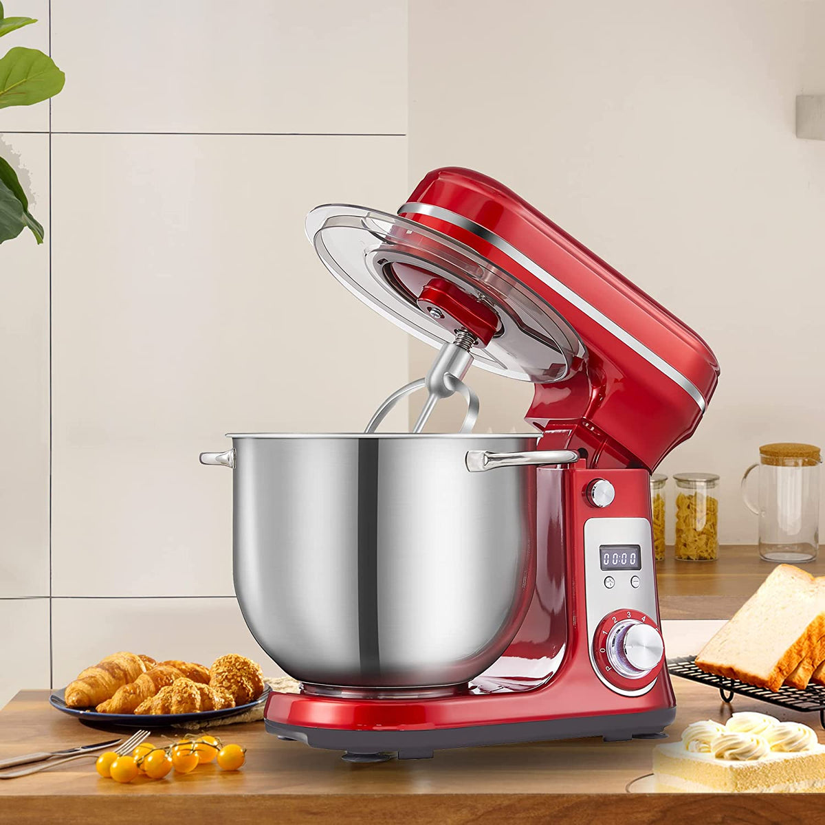 6.5-QT Red Electric Stand Mixer with Stainless Steel Bowl Z7586