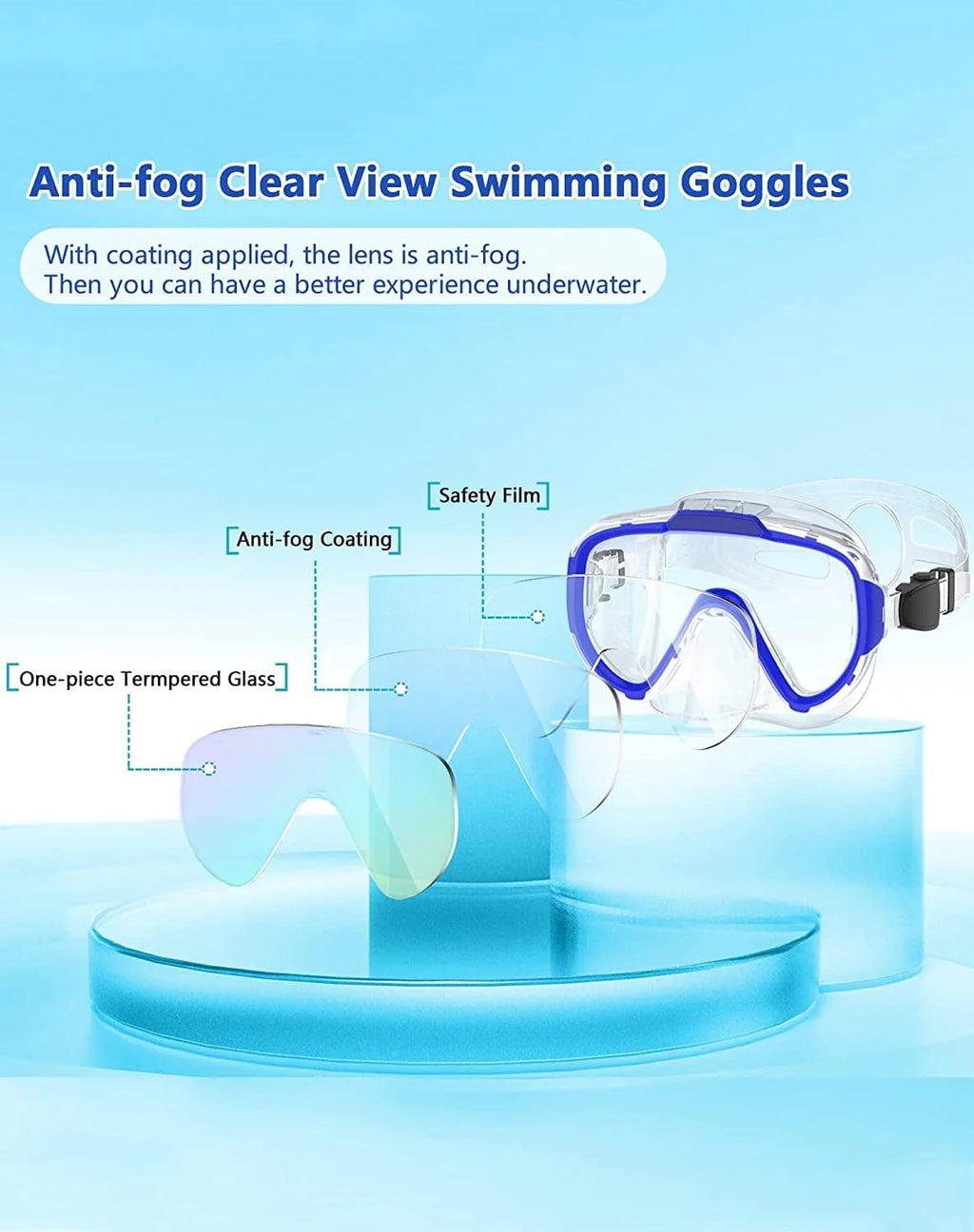 Adult Anti Fog Tempered Glass Swim Goggles with Nose Cover Z748686
