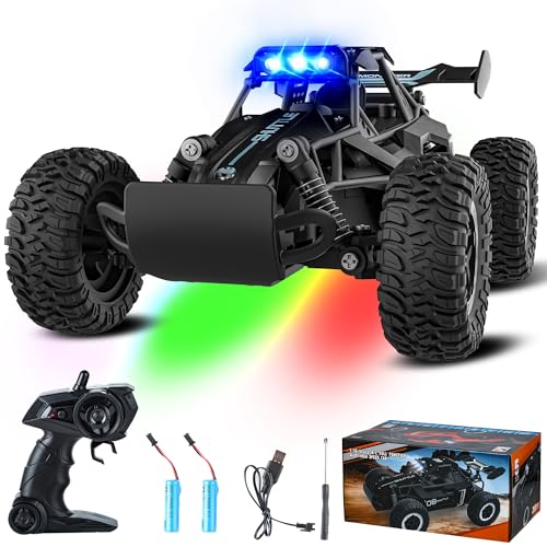 Remote Control Car with LED Lights, 2.4GHz 2WD Rechargeable Monster Truck P5845