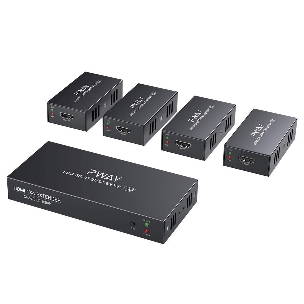HDMI Extender Splitter 1x4 Port 1080P Over Cat5e/Cat6 Ethernet Cable Up to 50m/165ft Audio Video 1 in 4 Out F90496