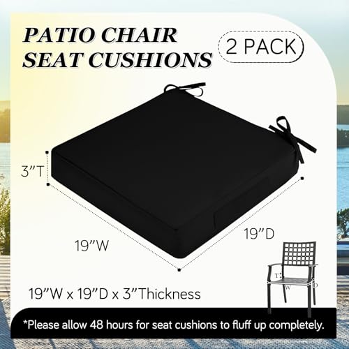 Waterproof Outdoor Chair Cushions Set of 2, Square 19 x 19 with Ties and Removable Covers L45021