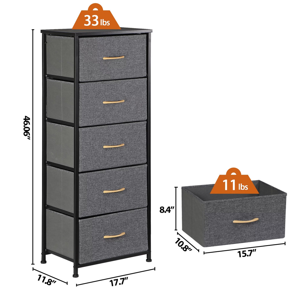 Black Metal Frame 5 Drawer Dresser Storage Tower W702536
