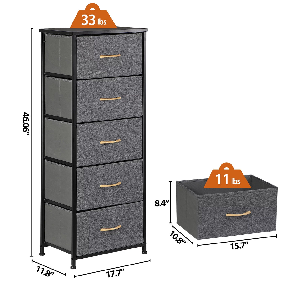 Black Metal Frame 5 Drawer Dresser Storage Tower W702536