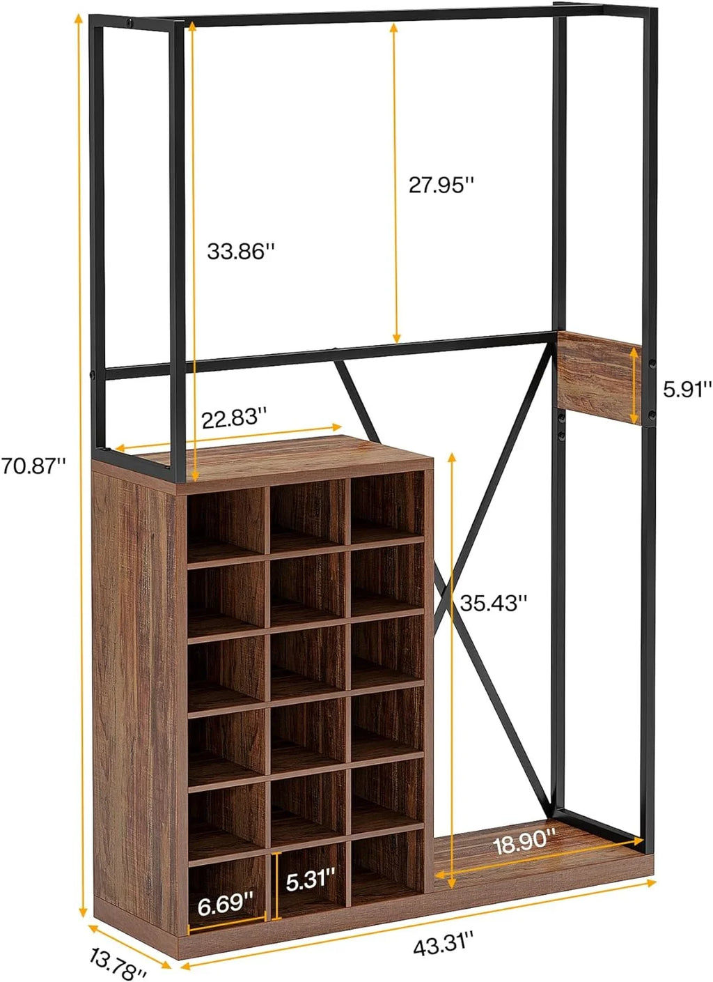 71" Brown Wood Coat Rack with 18 Shoe Cabinets M142