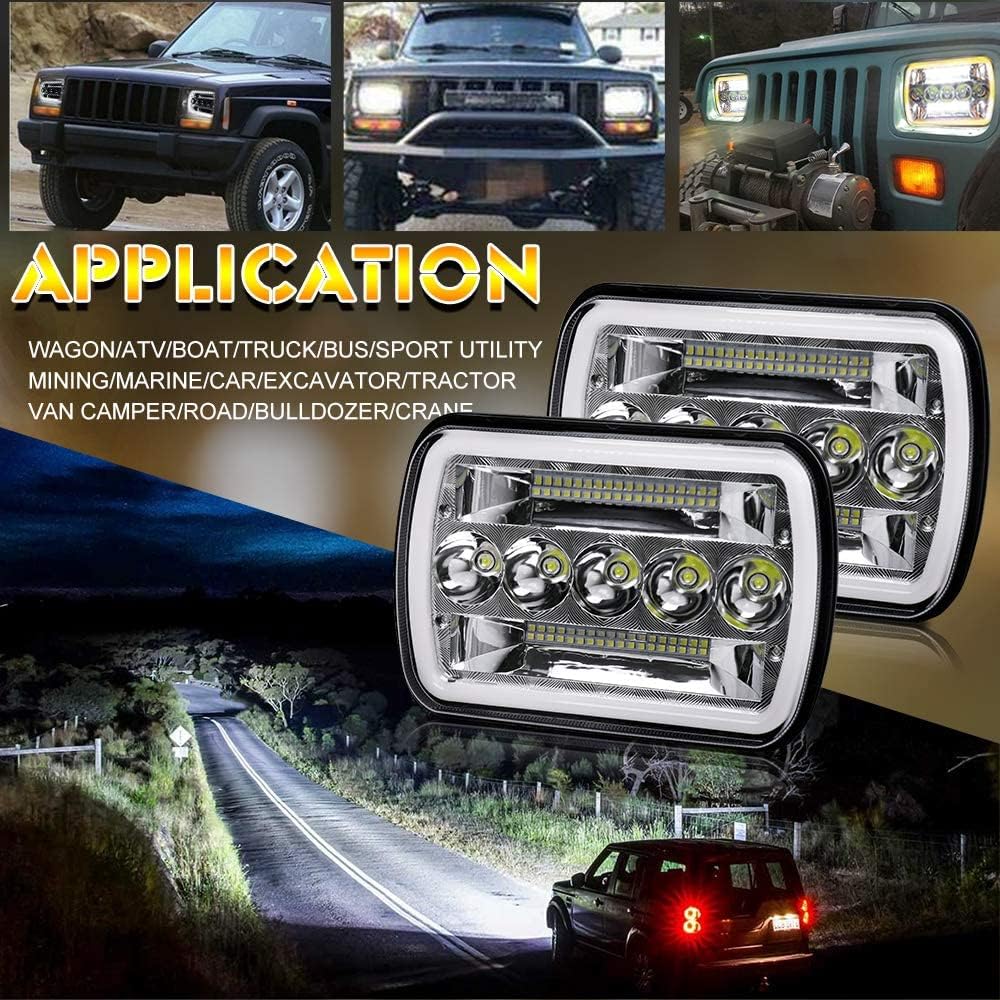 5x7 LED Headlight 2PCS 7x6 inch Halo Sealed Beam H6054 Replacement Hi/Lo Beam DRL Pack of 2 Y130