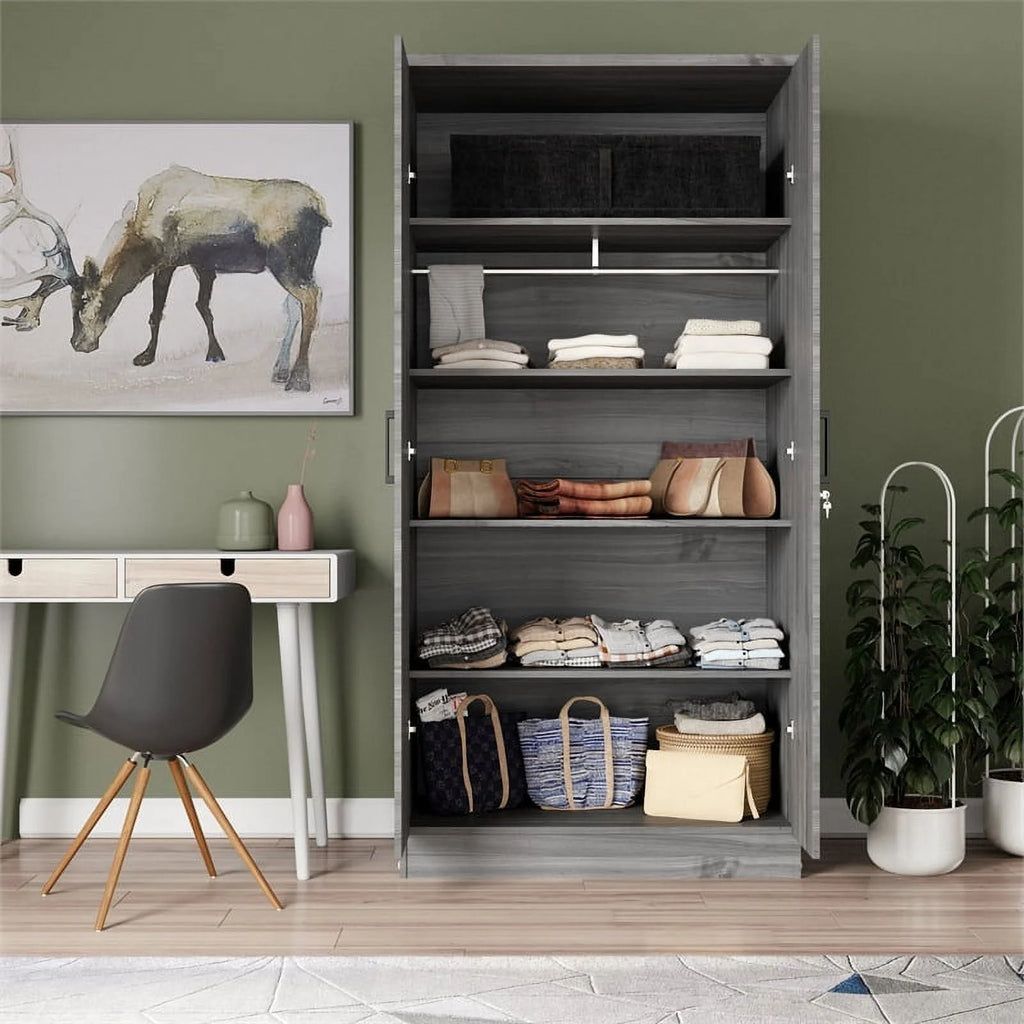 Gray Two Door Armoire Wardrobe with Mirror B9863