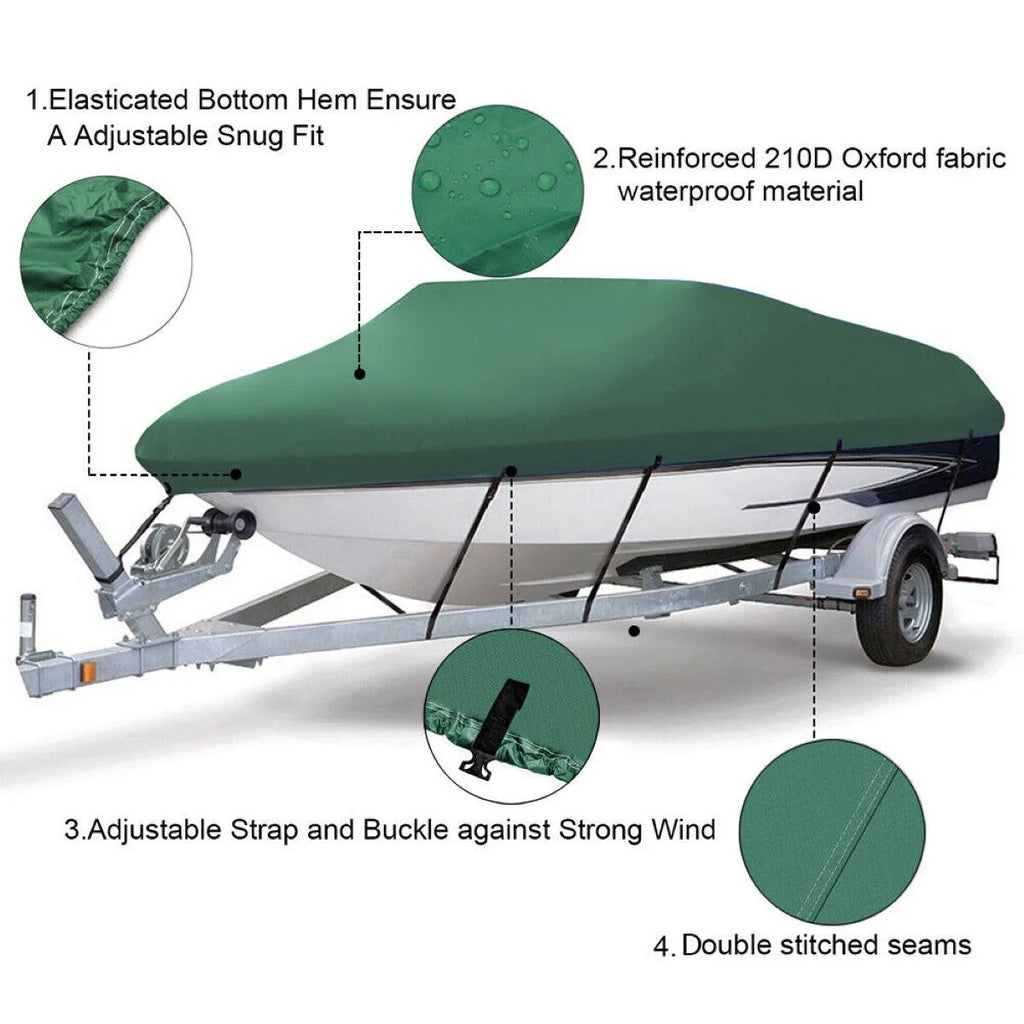 Green Waterproof Heavy Duty Boat Cover 11ft-13ft P429053