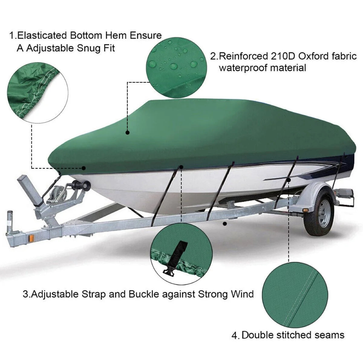Green Waterproof Heavy Duty Boat Cover 11ft-13ft P429053