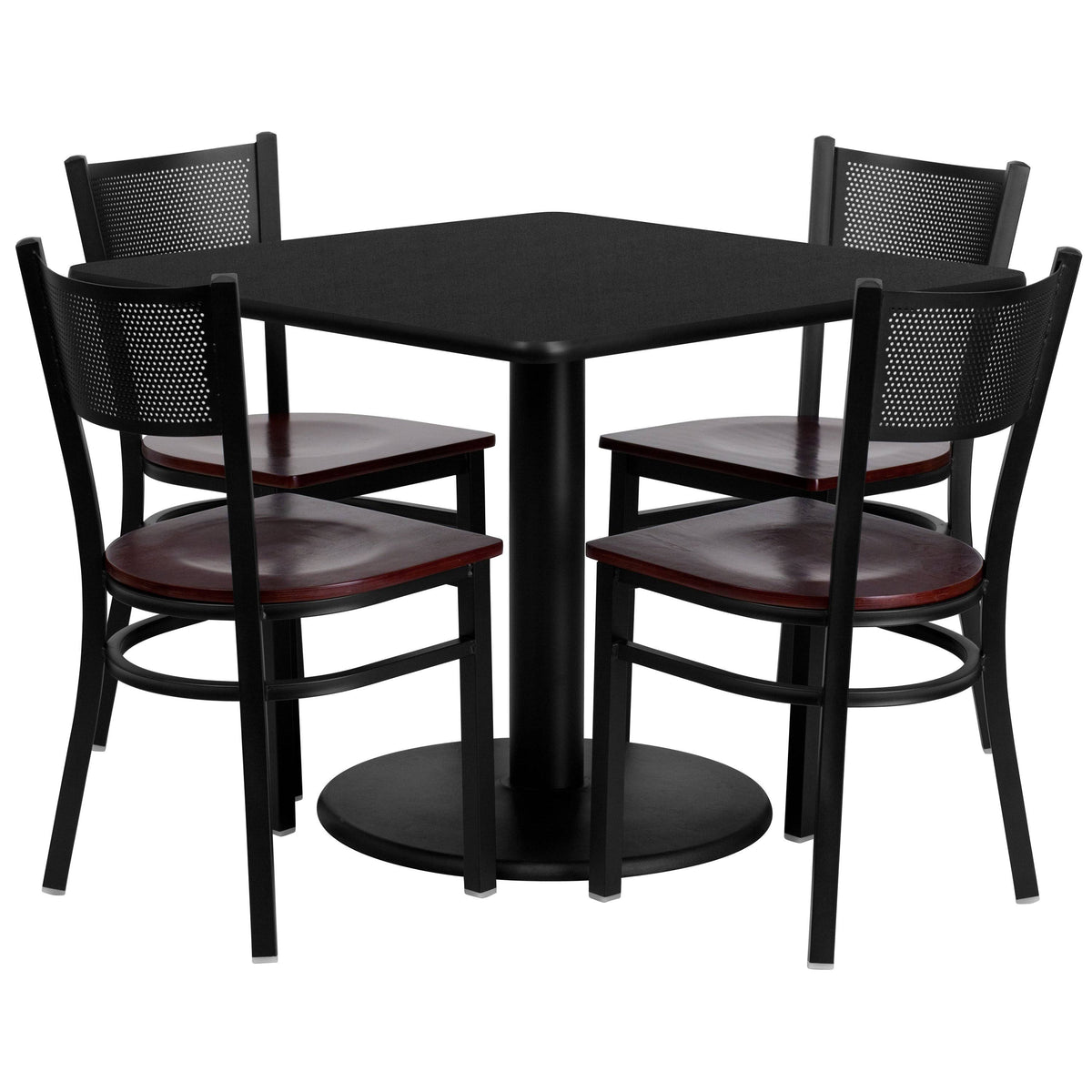 36'' Square Black Laminate Table Set with 4 Metal Chairs K291