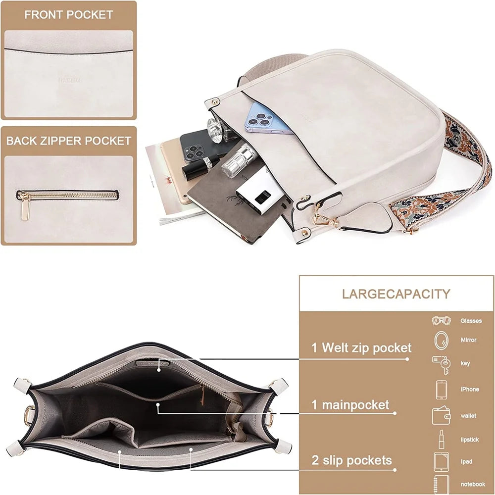 Crossbody Bags Leather Hobo Handbags With 2 Adjustable Leopard Guitar Strap Shoulder Bucket Bags T61374