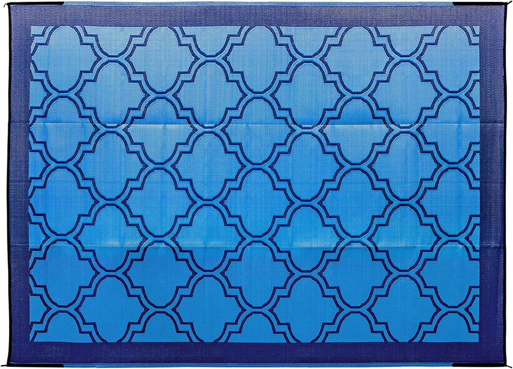 Large Reversible Outdoor Patio Mat (9' x 12', Lattice Blue Design) B76619