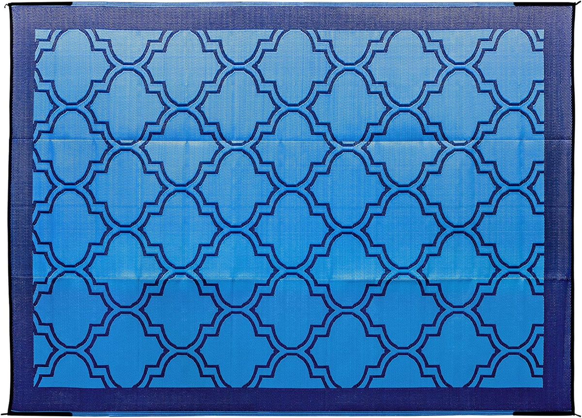 Large Reversible Outdoor Patio Mat (9' x 12', Lattice Blue Design) B76619
