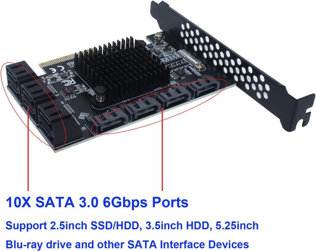 PCI-E SATA Expansion Card 10 Ports PCIe x4 to SATA 3.0 6Gbps Controller Adapter Card with 10 SATA Cables and Low Profile Bracket S8926