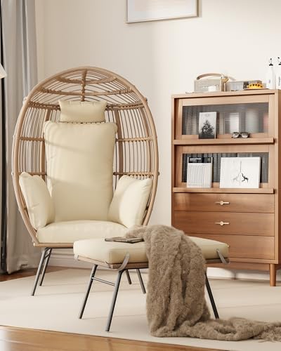 Grey Wicker Egg Chair with Ottoman P775886