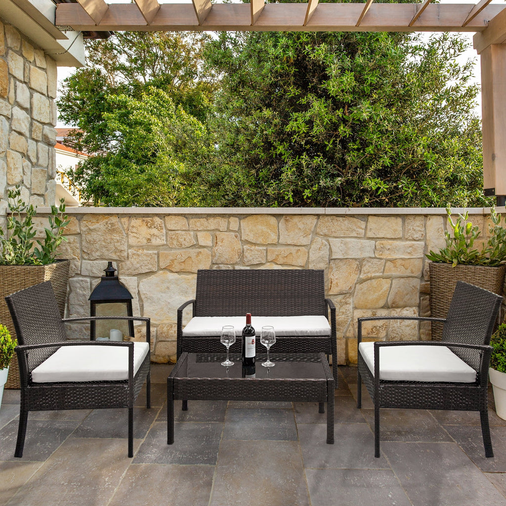 4-Piece PE Wicker Patio Conversation Set with Cushions A990