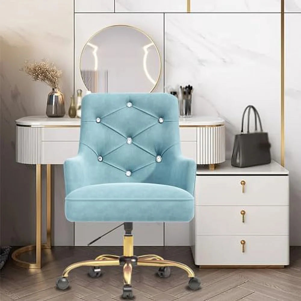 Blue Velvet Swivel Vanity Chair with Wheels U18026