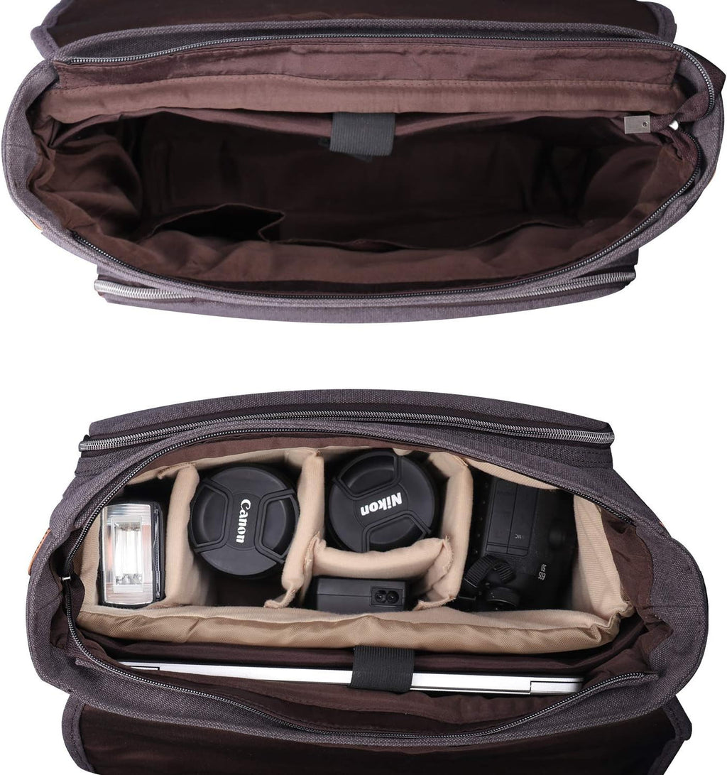 Camera Messenger Bag for DSLR Cameras Laptop 15.6inch Shoulder Bag with Camera Insert Sleeve F98074