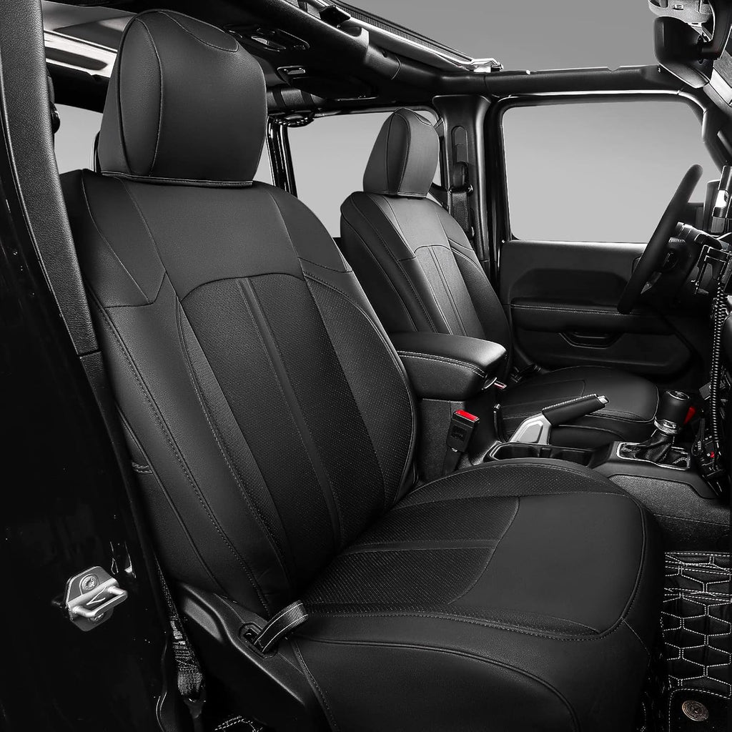 Black+Red PU Leather Seat Covers for Jeep Wrangler JK 4 Door, Pack of 2 S966