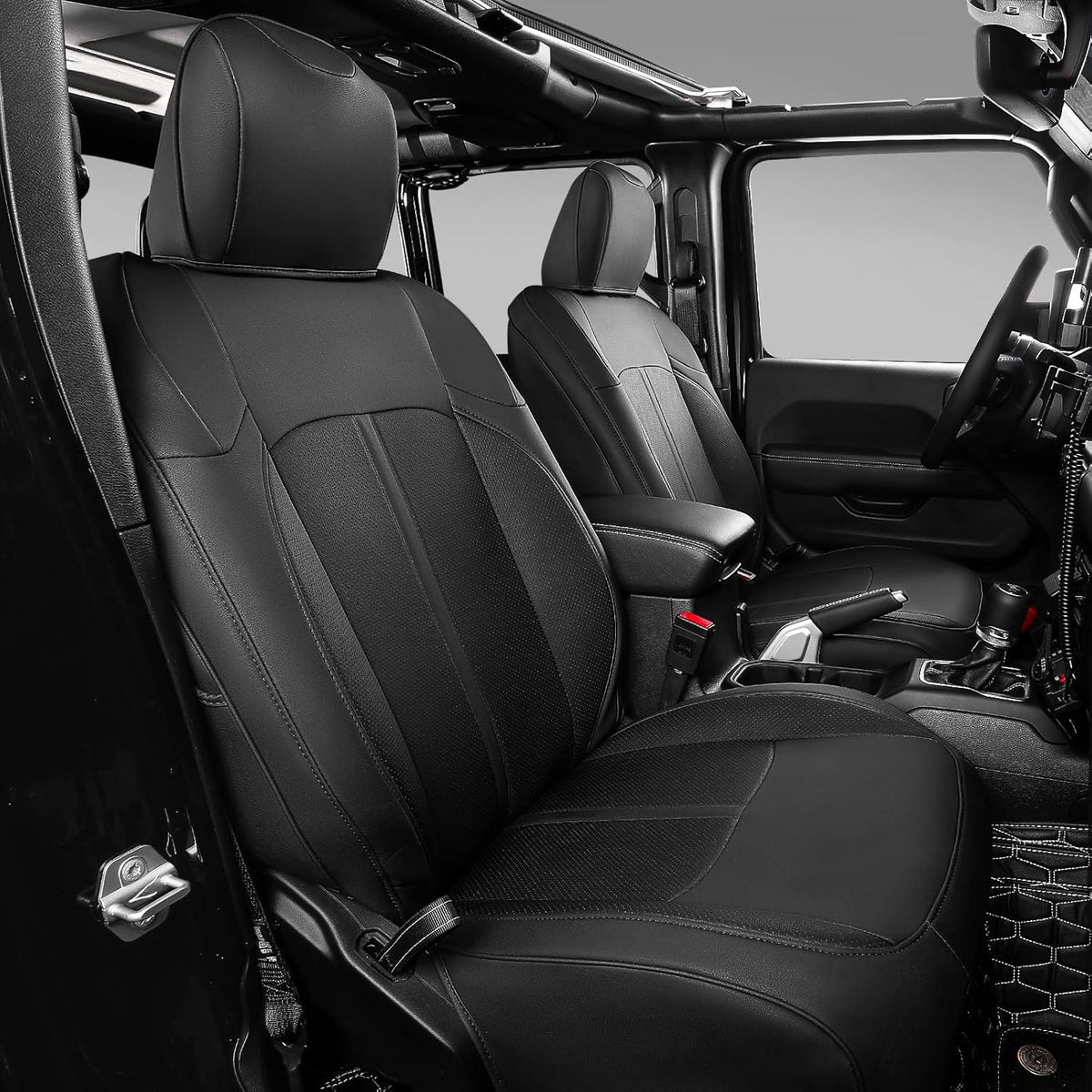 Black+Red PU Leather Seat Covers for Jeep Wrangler JK 4 Door, Pack of 2 S966
