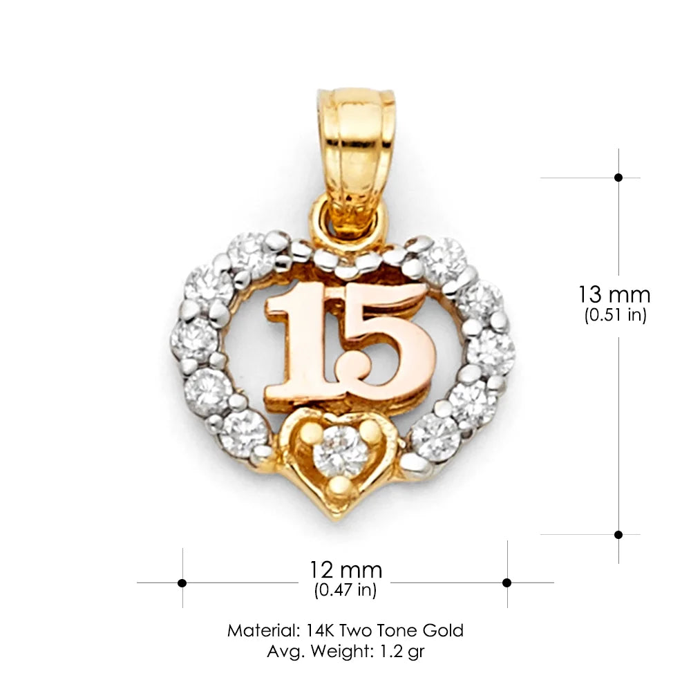 14K Two Tone Gold Heart Cubic Zirconia Pendant K4321
