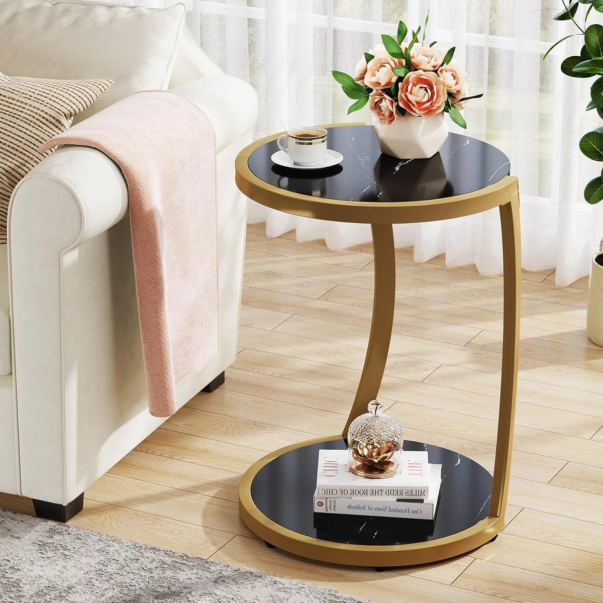 Round Faux Marble End Table G797765