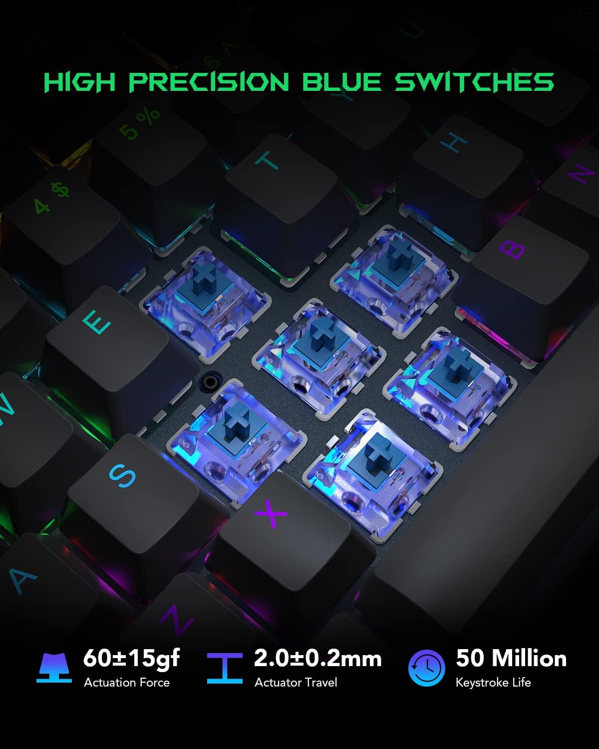 Black Shark RGB Mechanical Gaming Keyboard with Blue Switches, 104 Keys H2191