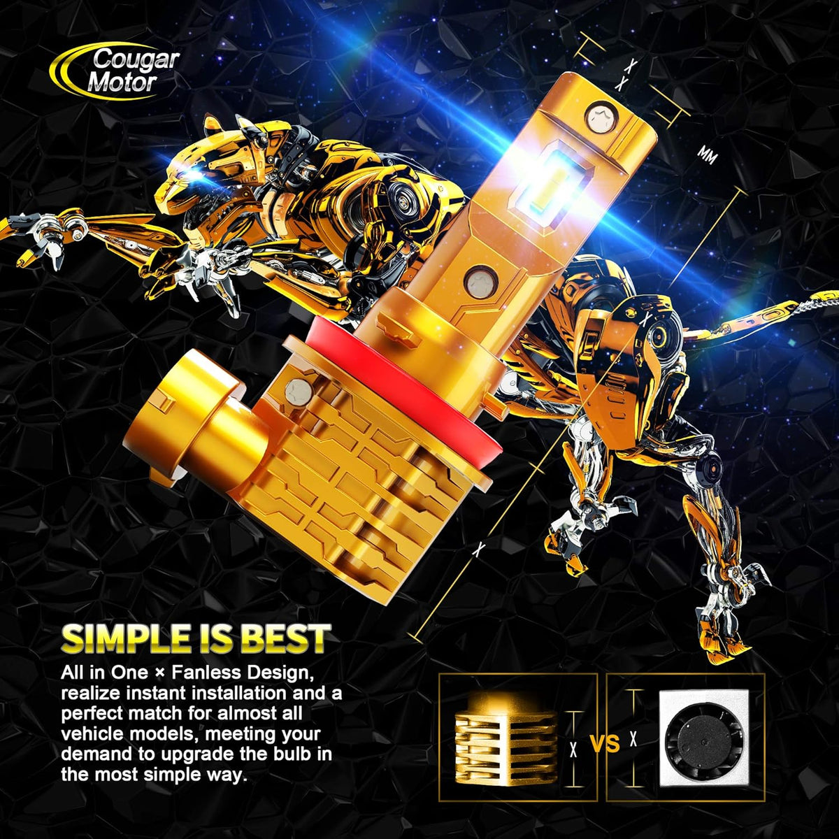 9005 + H11 LED Bulb Combo 2 Sets All-in-One Conversion Kit 10000LM 6500K Cool White Fanless Wireless Halogen Replacement Pack of 2 X344466