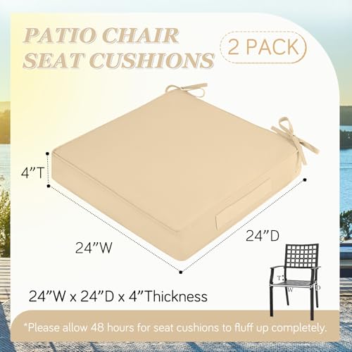 Waterproof Outdoor Chair Cushions Set of 2, Square 19 x 19 with Ties and Removable Covers L45021