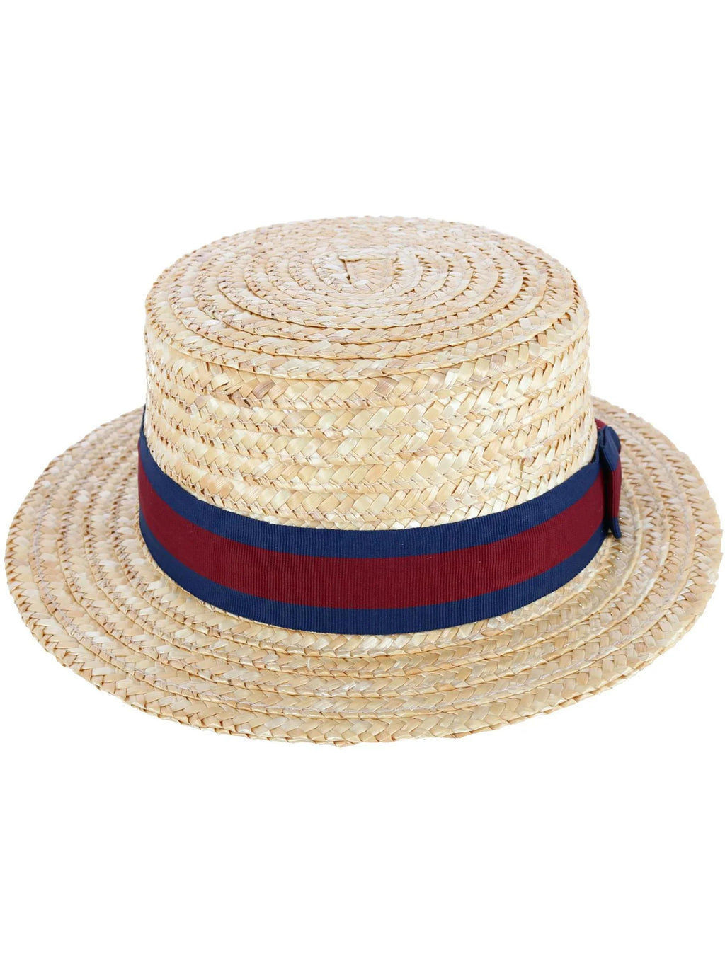 Straw Boater Hat with Navy Band and Elastic Sweatband A8111